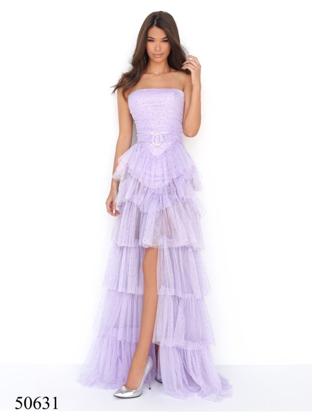 Tarik Ediz Strapless pink Tiered Tulle Gown